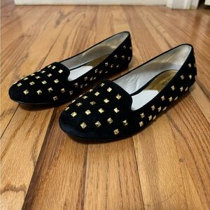 Michael Kors black suede flats with gold stud embellishments